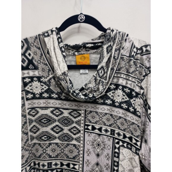 Ruby Rd Womens BOHO Tunic Top Size 1X Gray Aztec Sharkbite Cowl Neck 3/4 Sleeve - Picture 2 of 6